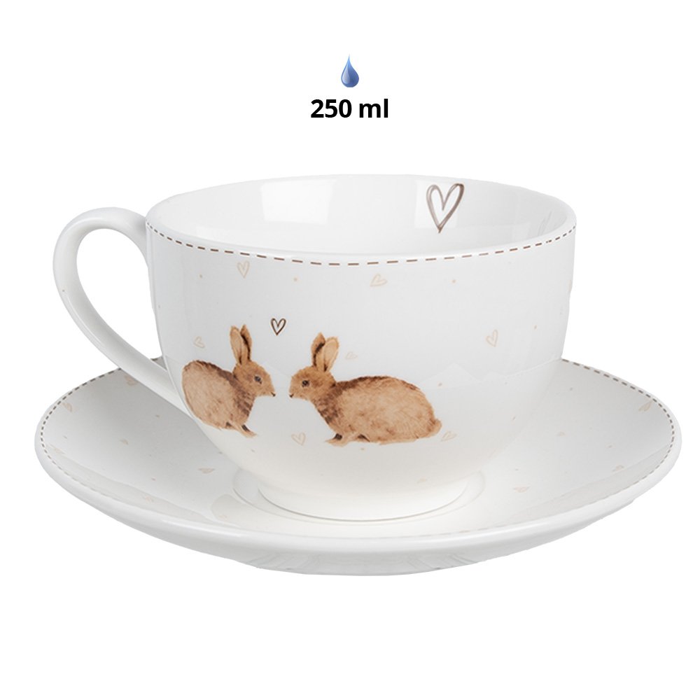Kop en Schotel 250 ml Wit Bruin Porselein