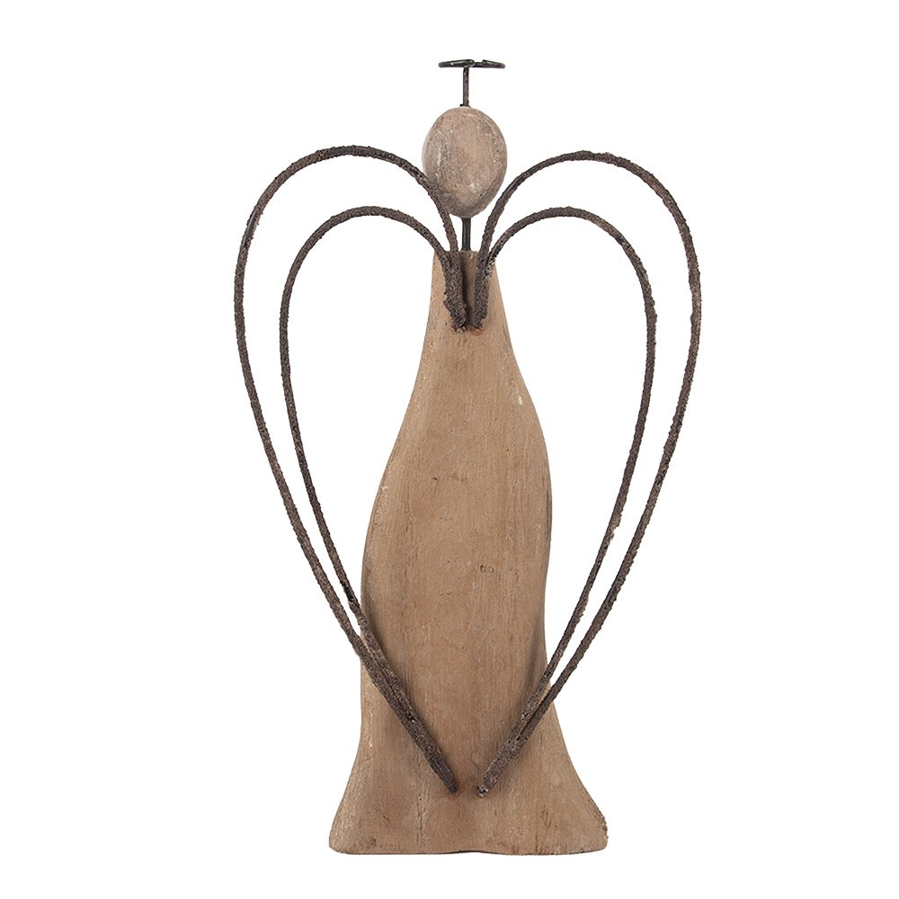 Decoratie Beeld Engel 14x4x26 cm Bruin Hout