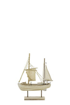 J-Line decoratie Boot Witkalk - hout/touw - naturel