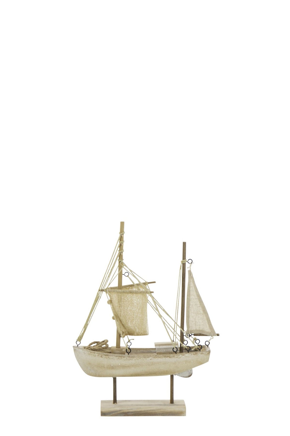 J-Line decoratie Boot Witkalk - hout/touw - naturel