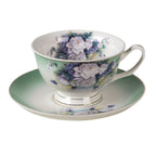 Kop en Schotel 200 ml Groen Wit Porselein Bloemen Servies
