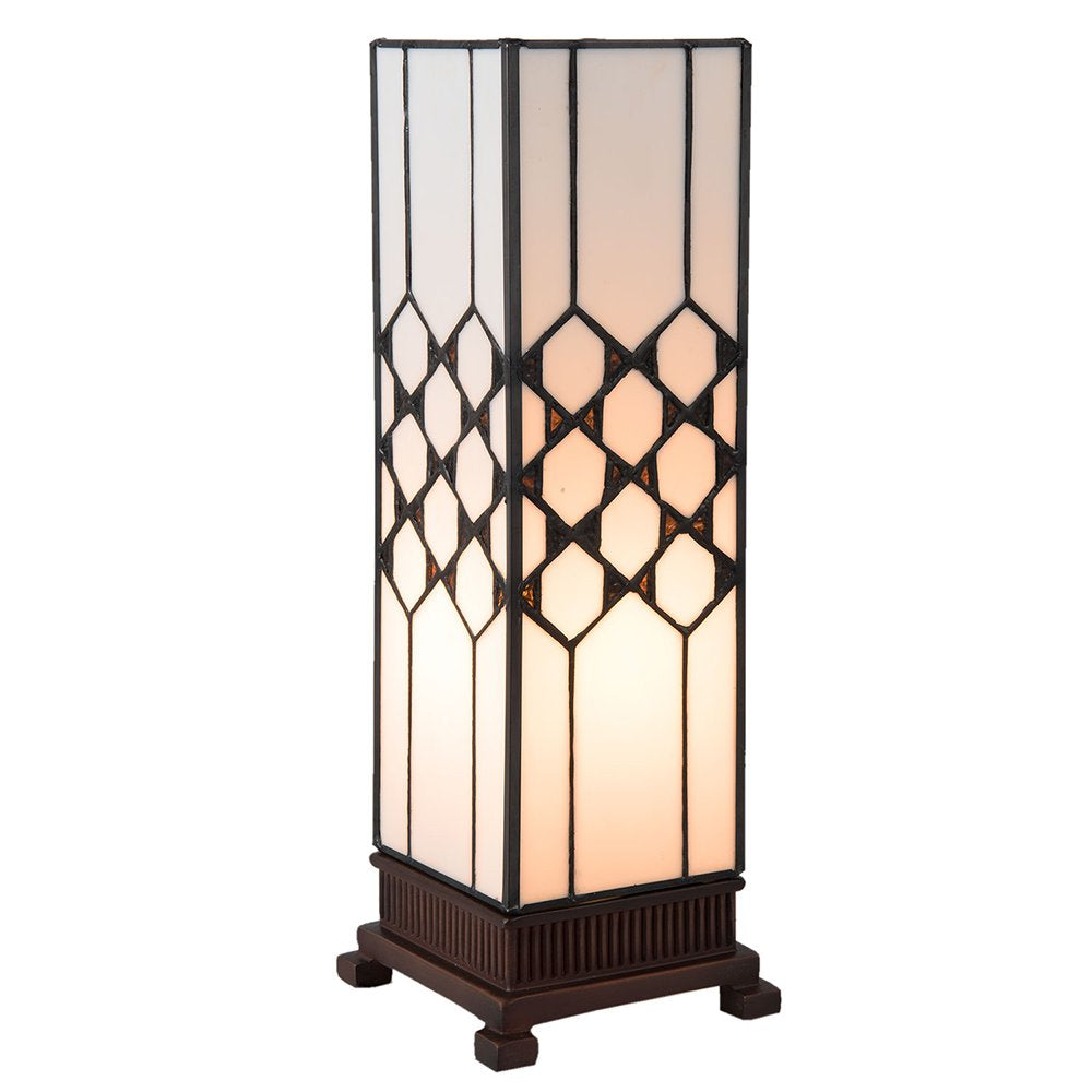 Tiffany Tafellamp 12x12x36 cm Wit Glas Tiffany Bureaulamp