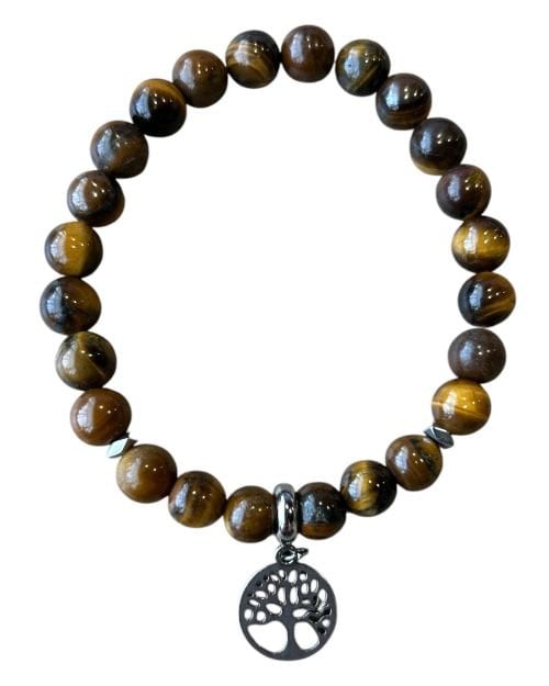 Dames armband Tijgeroog 8 mm met Tree of Life bedel