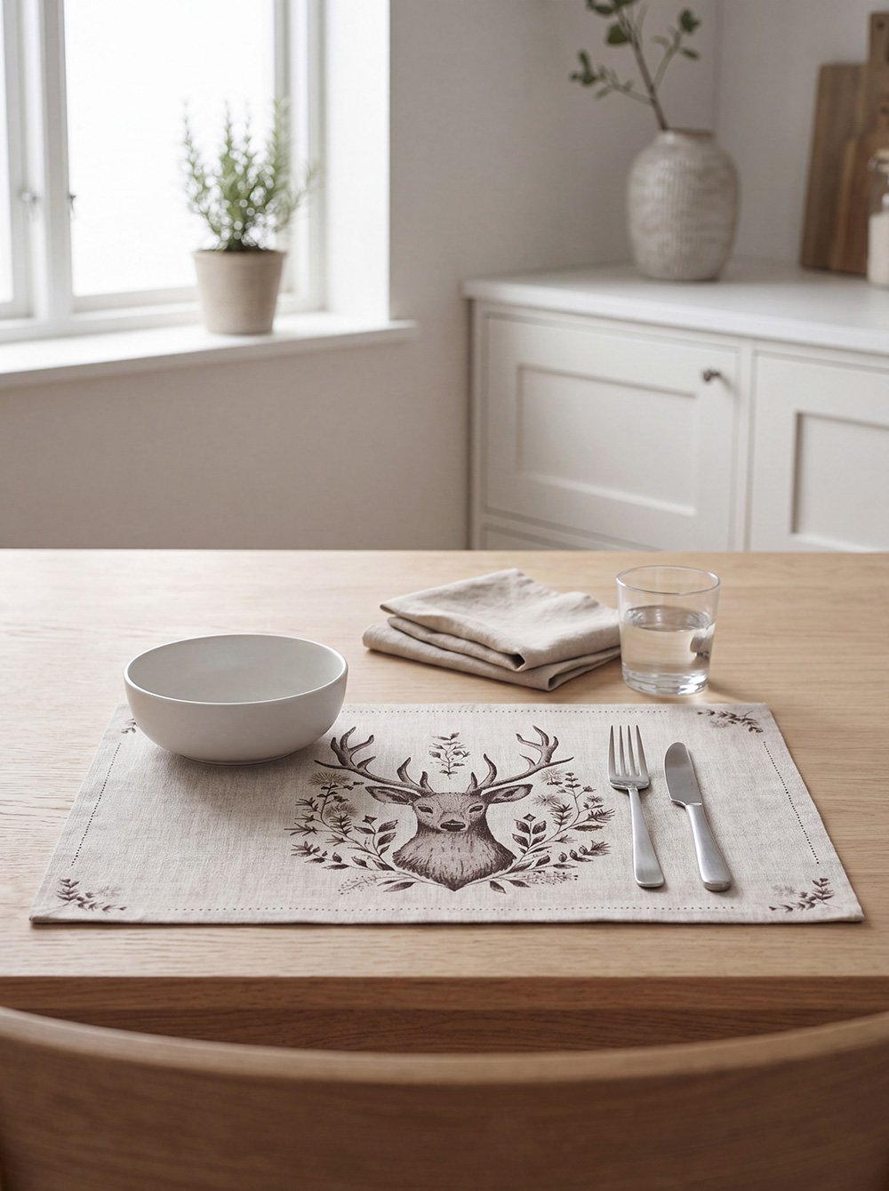Placemats Set van 6 48x33 cm Beige Katoen Hert