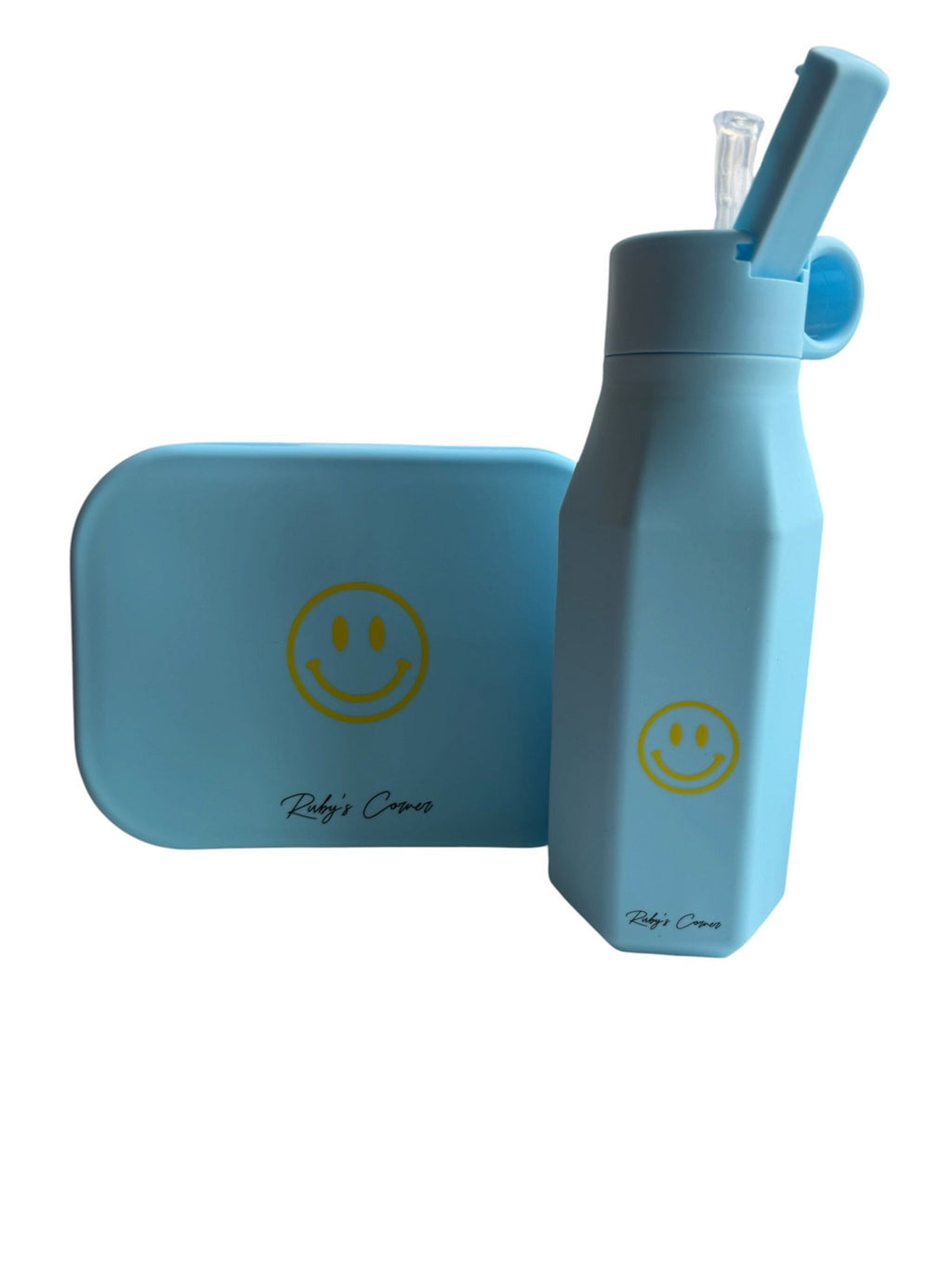 Siliconen drinkfles – Smiley - Blauw
