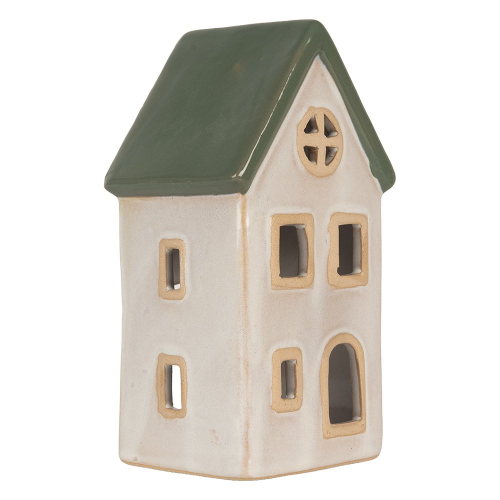 Waxinelichthouder Huis 9x8x18 cm Beige Keramiek