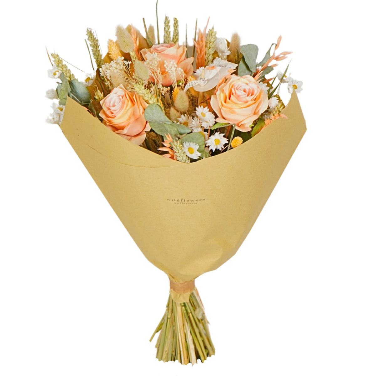 Romantisch droogbloemenboeket - perzik - groot - bruiloftsfavoriet