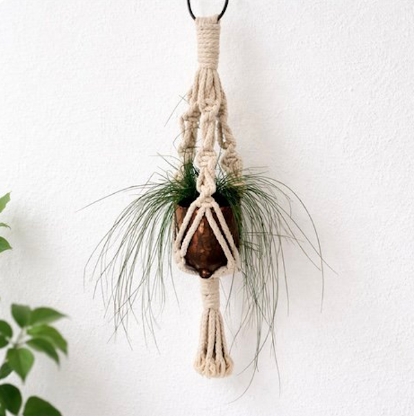 Luna-Leena plantenhanger mini - gebroken wit - set van 3 stuks - katoen macramé - L38cm - handgemaakt in Nepal