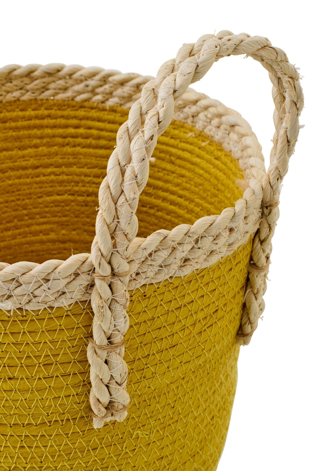 J-Line mand met handvatten - papier - naturel/mosterdgeel - set van 3