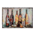3D Schilderijen metaal 120x80 cm Bruin Rood Metaal Wijnfles Muurdecoratie