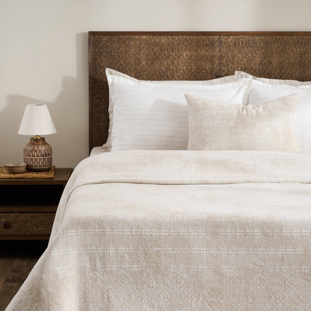 Bedset | Katoen Bamboe Jacquard Geometrisch | Kingsize, berk