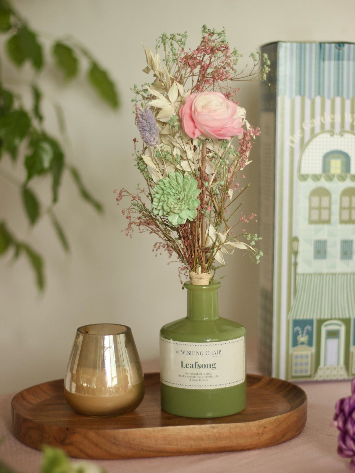 Keramische Vaas Met Gedroogde Botanische Bloemen - 28 cm H