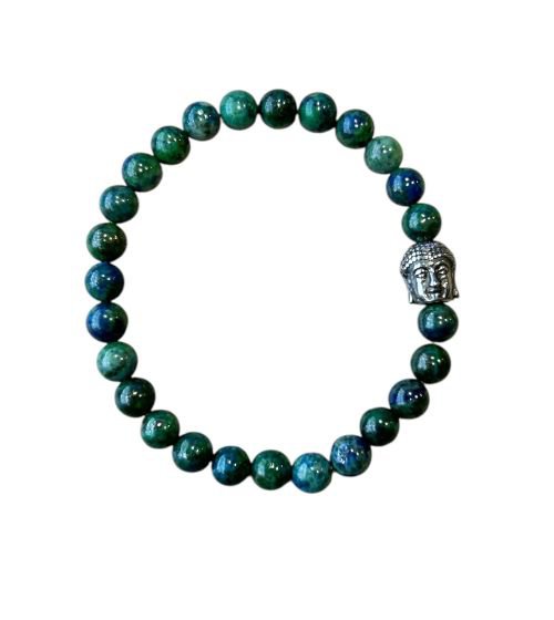 Dames armband Azuriet Malachiet 6 mm met Boeddha kraal