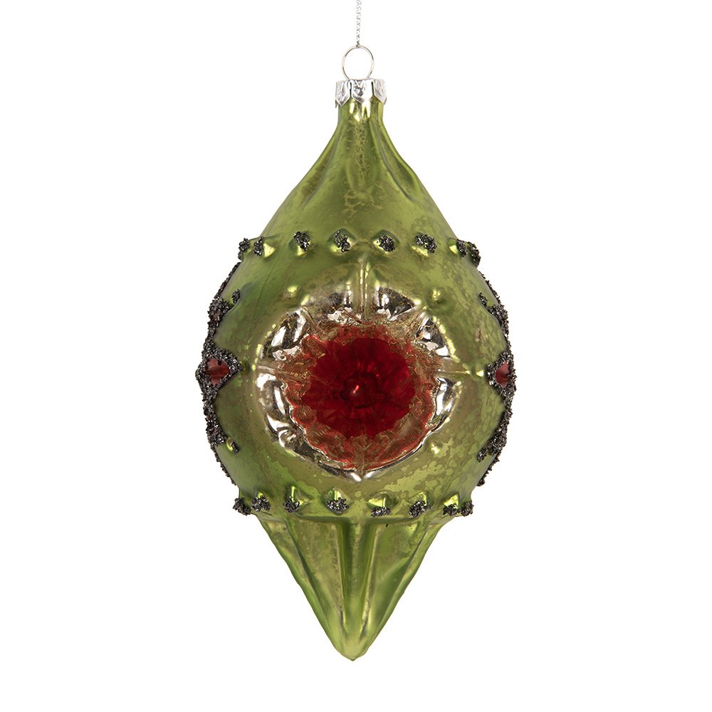 Kerstbal 8x7x15 cm Groen Glas