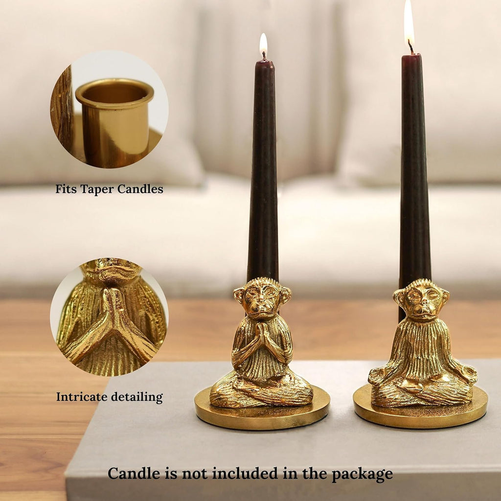 Aluminium Yoga Monkey Kaarshouder – Antiek Goud – Paar (8,5 cm H)