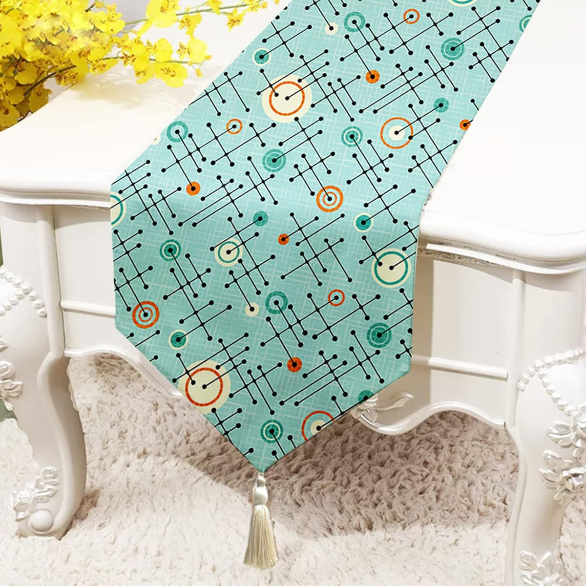 Tafelloper en bedloper – gebloemd polykatoen – 13x60 inch met kwastjes