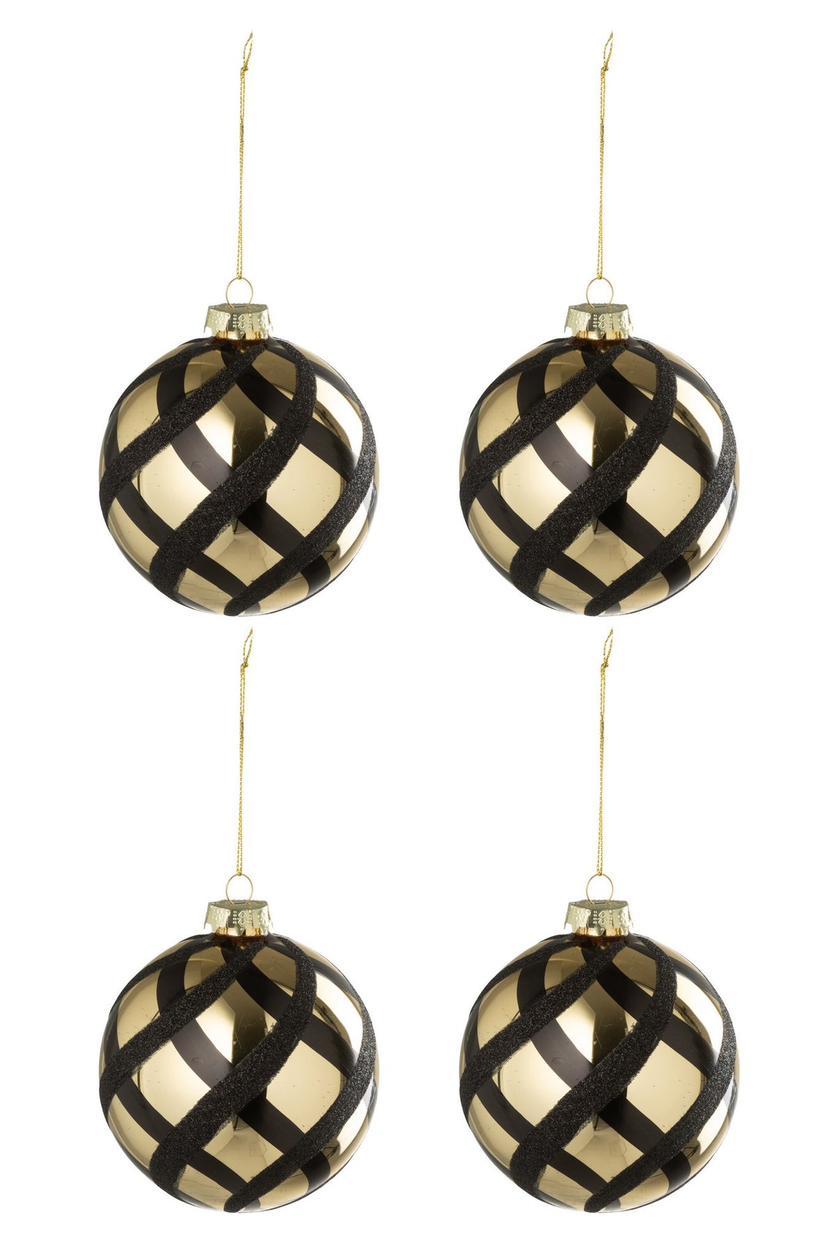 J-Line kerstbal Geruit - glas - goud/zwart - doos van 4