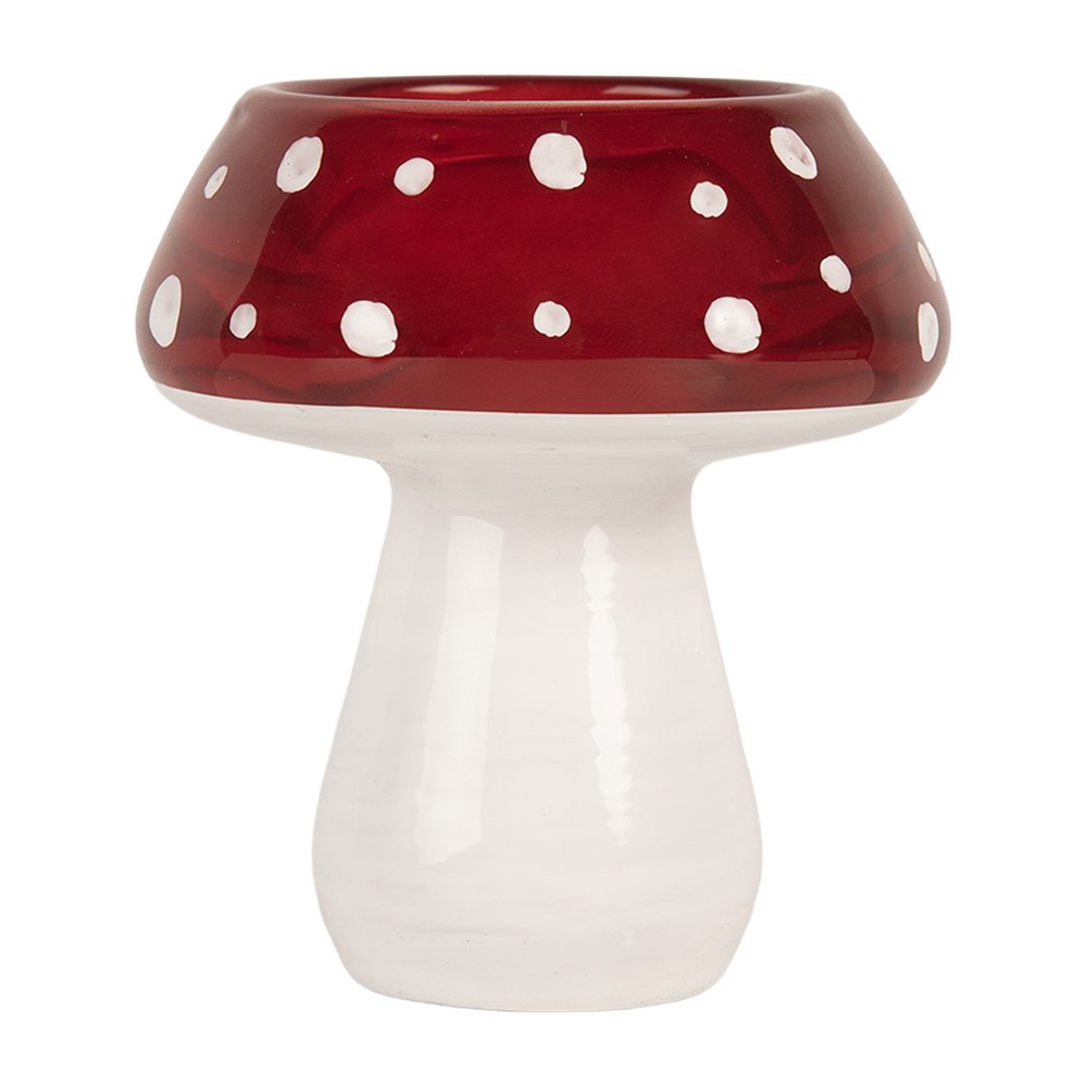 Waxinelichthouder Paddenstoel Ø 7x7 cm Rood Wit Glas