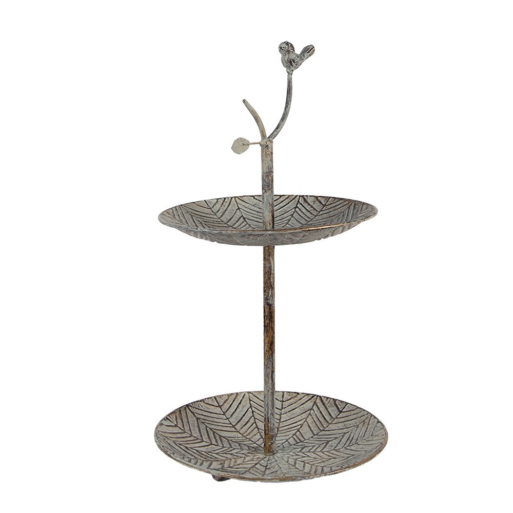 Etagère 2 laags Ø 26x48 cm Groen Bruin Metaal Vogel