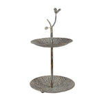 Etagère 2 laags Ø 26x48 cm Groen Bruin Metaal Vogel