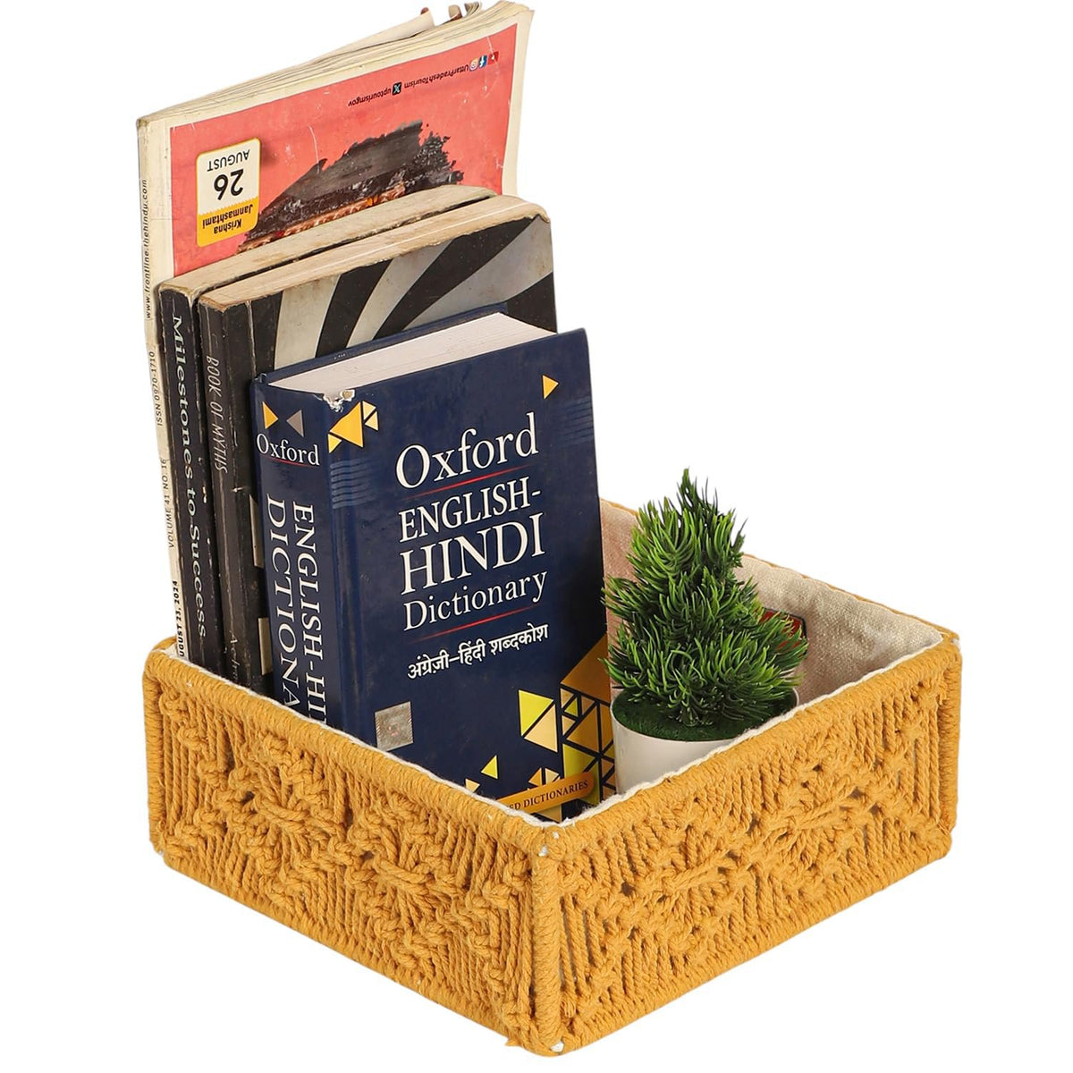 Mosterd geweven katoenen mand – Duurzaam handgemaakt – 8x8x3 Inch