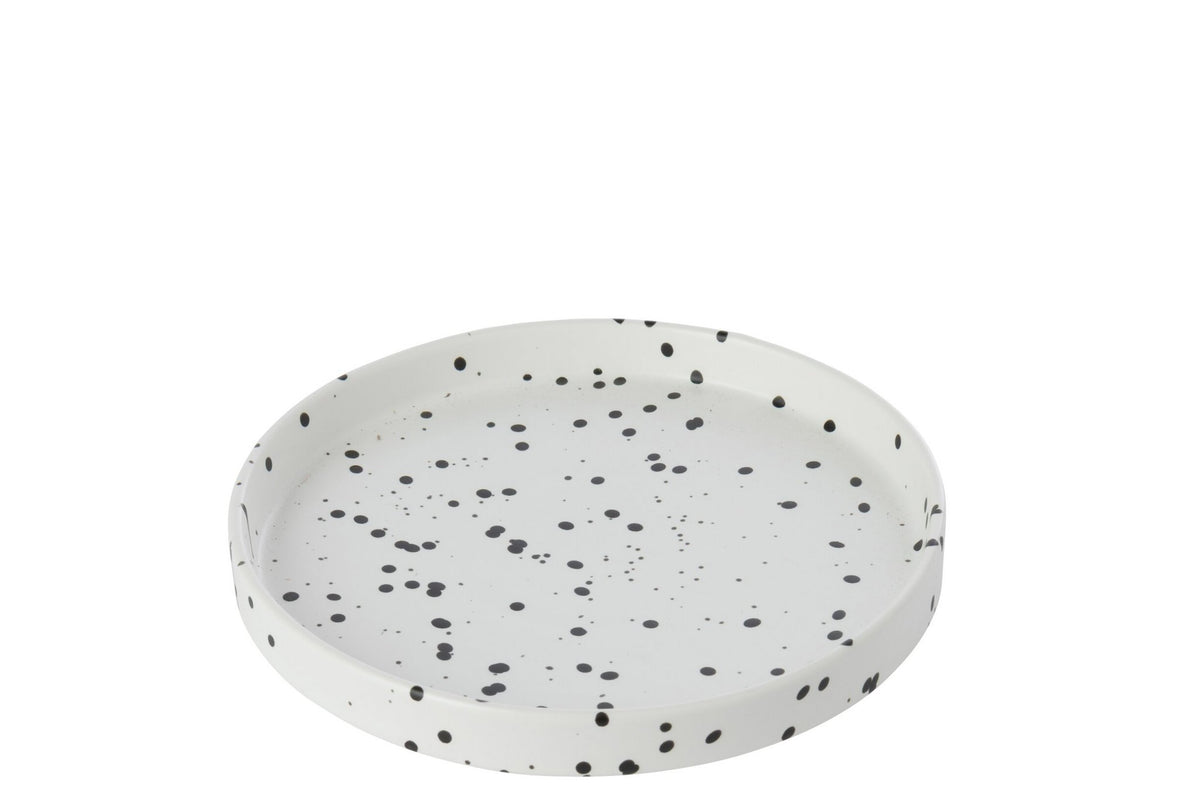 J-Line Bord met stippen - steengoed - wit/zwart - S