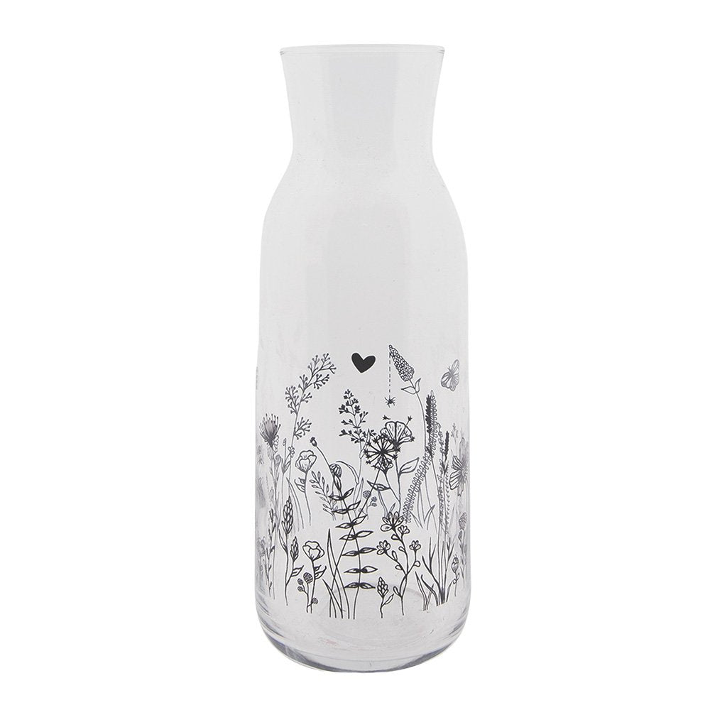 Karaf 1000 ml transparant Glas Bloemen Waterkan