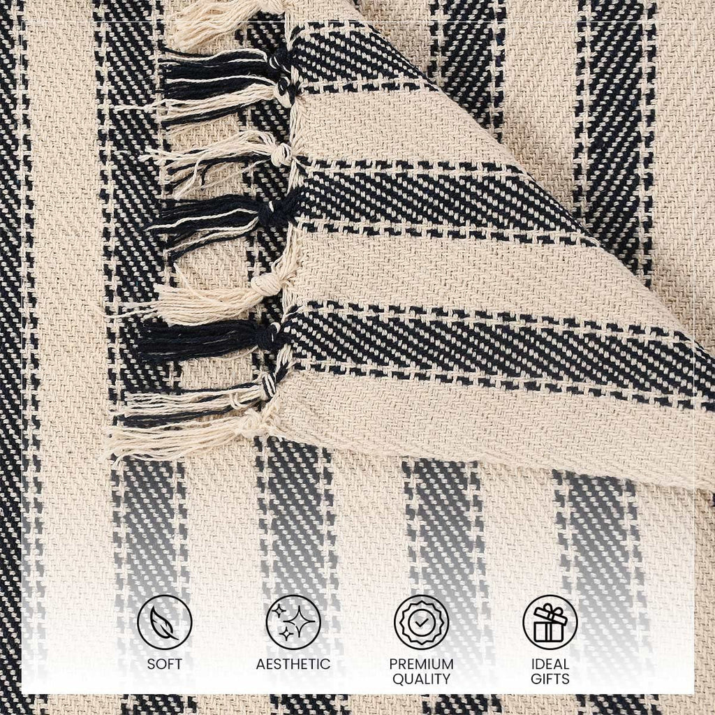 Gestreepte deken – handgeweven katoentextiel – veelzijdig decoraccent – 180x130cm