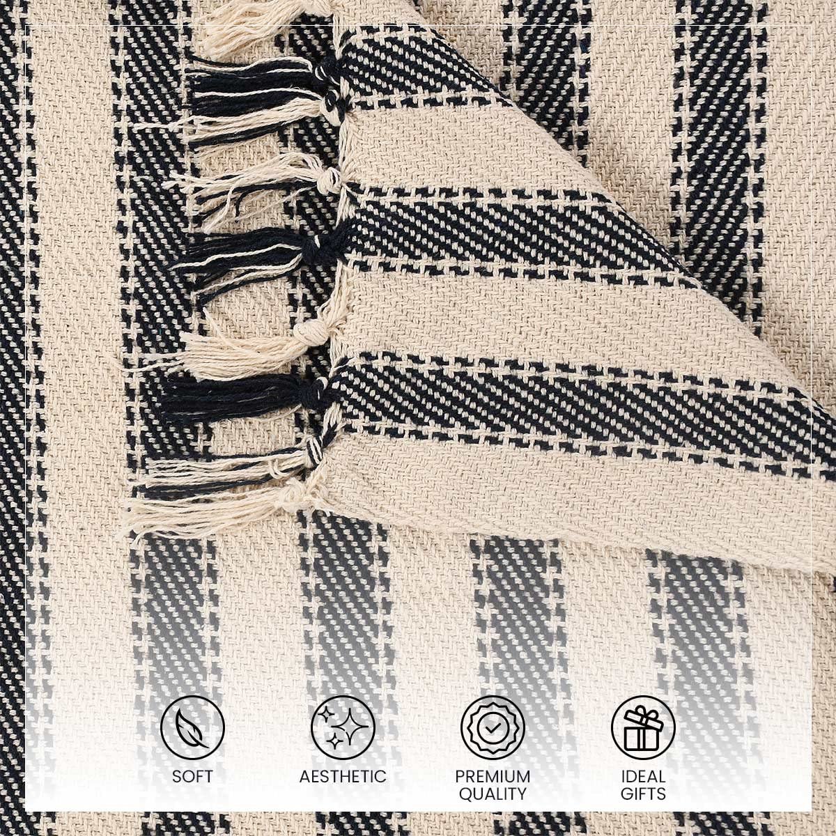 Gestreepte deken – handgeweven katoentextiel – veelzijdig decoraccent – 180x130cm