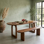 Bullnose mangohouten eetkamerbank bruin