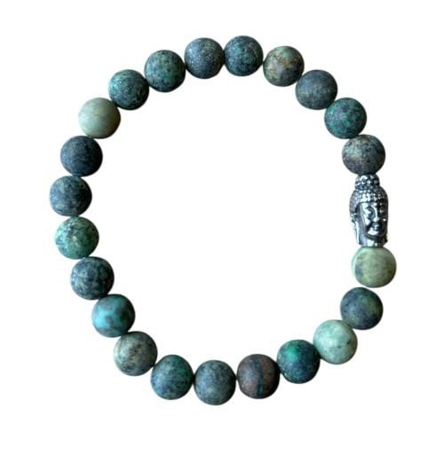 Heren armband Afrikaans Turquoise mat met Boeddha kraal