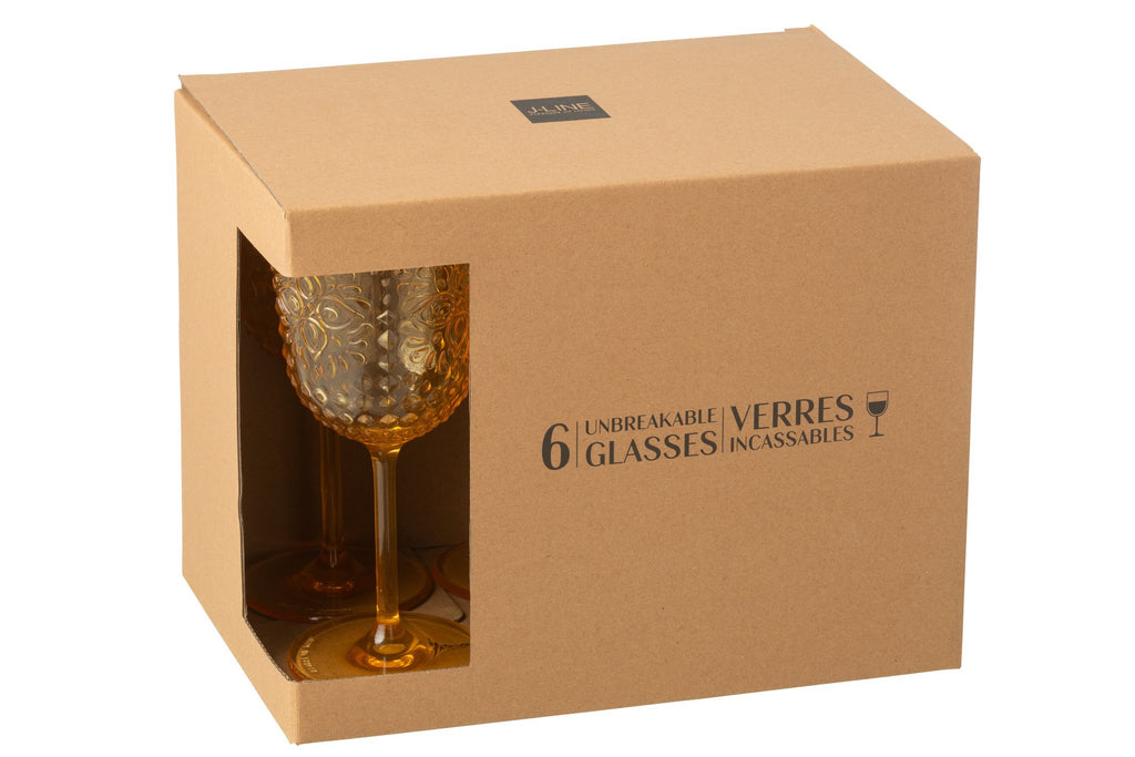 J-Line Doos 6 Wijnglazen Plastic Geel