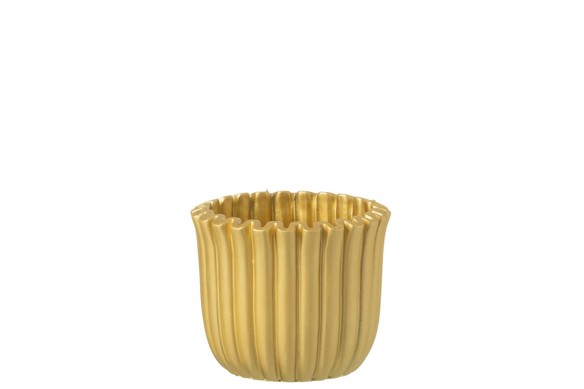 J-Line bloempot Geribbeld - cement - goud - medium
