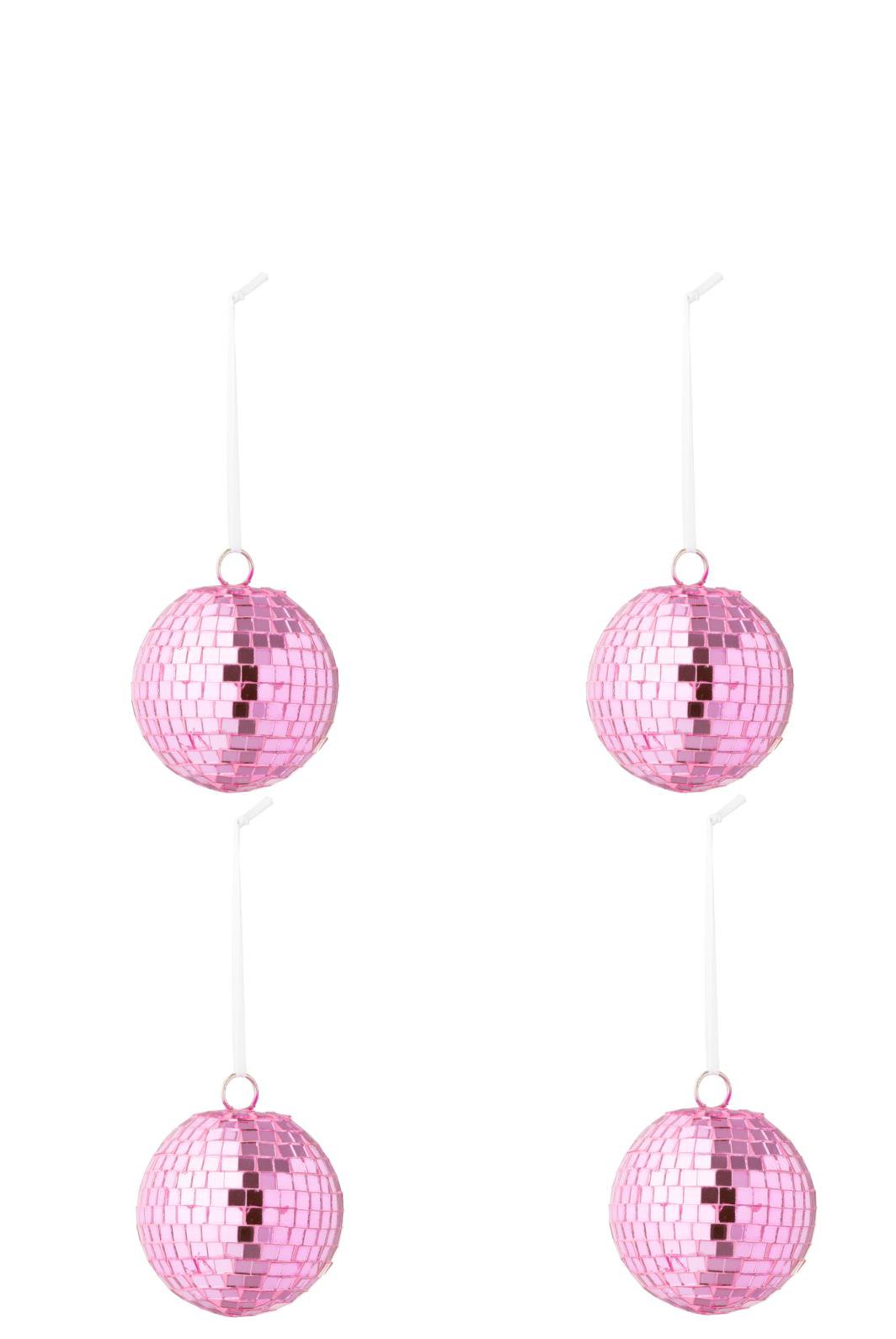 J-Line kerstbal Spiegel - glas - roze - small - doos van 4