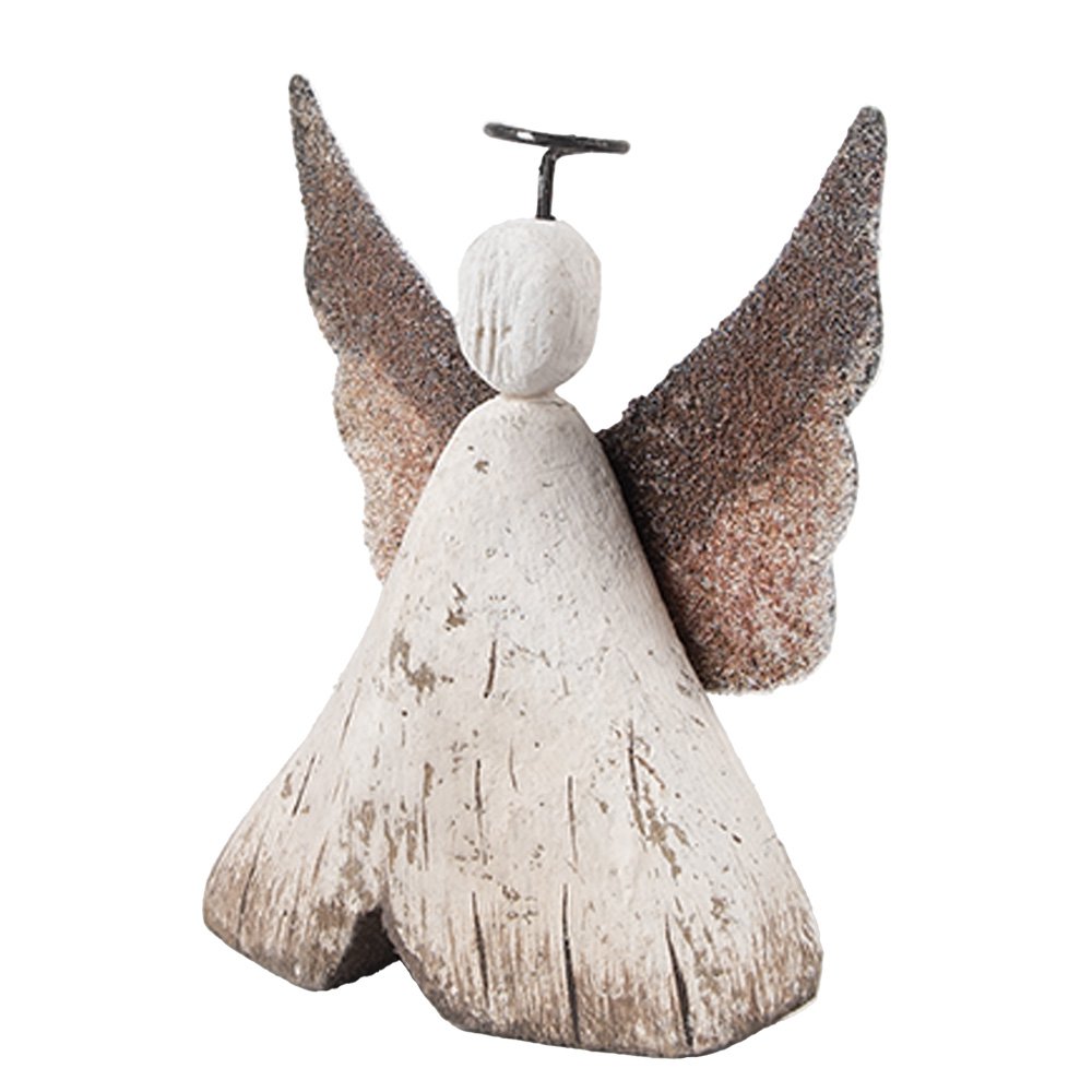 Decoratie Beeld Engel 8x3x9 cm Wit Bruin Hout