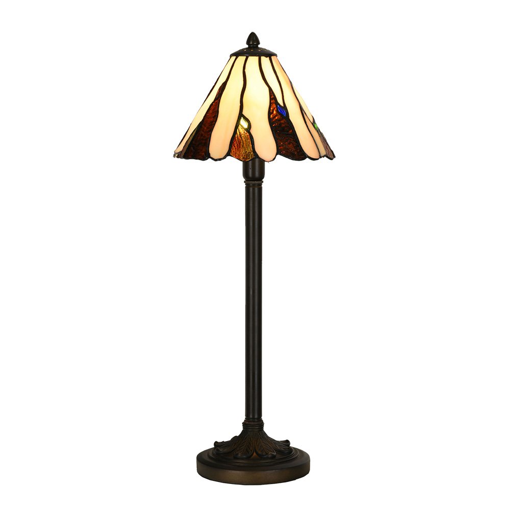 Tiffany Tafellamp Ø 20x60 cm Beige Bruin Glas Tiffany Bureaulamp