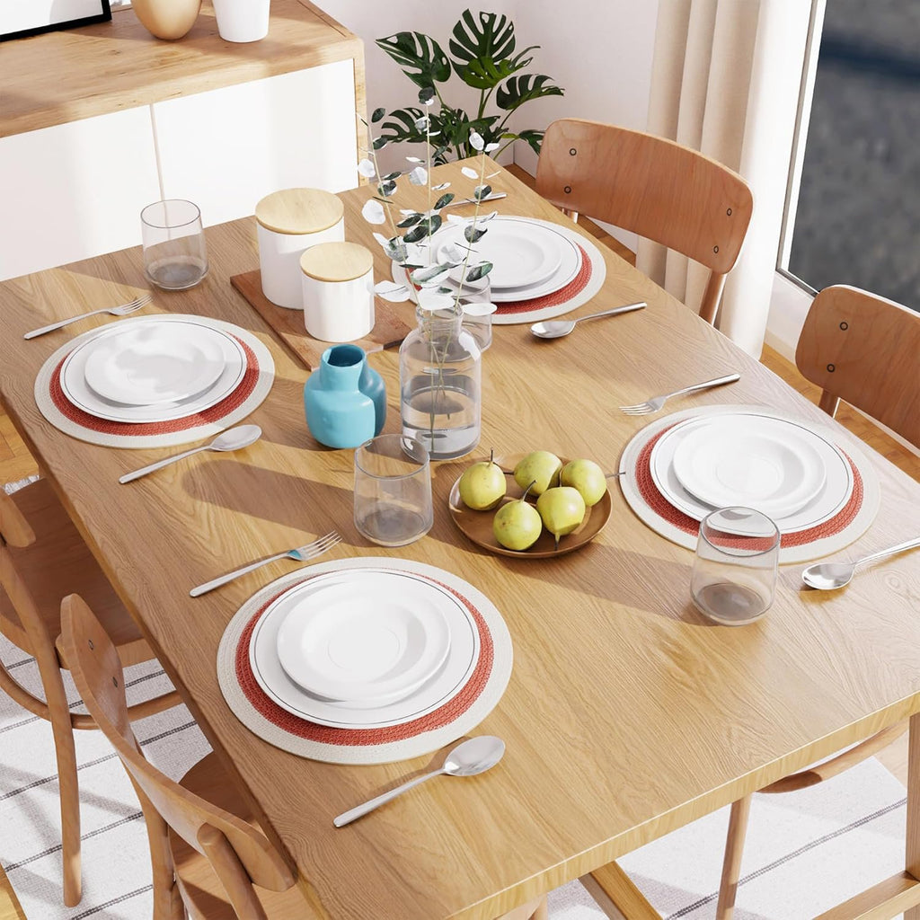 Eetplacemats – Katoenen geribbeld hittebestendig – 32 cm ronde set van 4