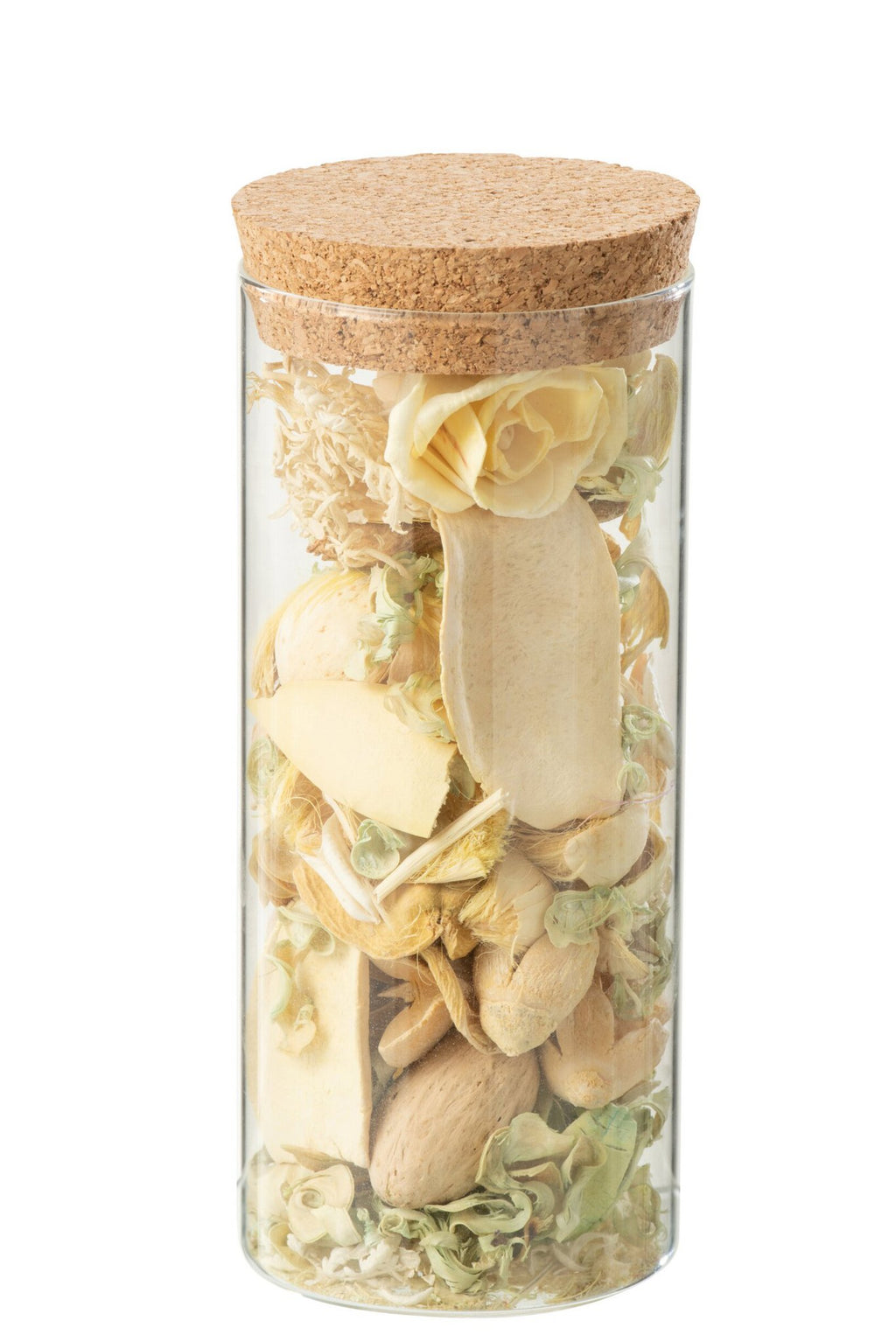 J-Line gedroogde Bloem + dennehout - citroengras in pot - glas - geel