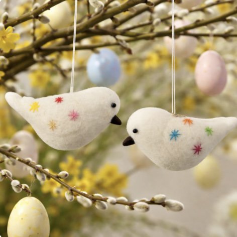 Luna-Leena vogel hangend ornament - veelkleurige sterren - wol - handgemaakt in Nepal