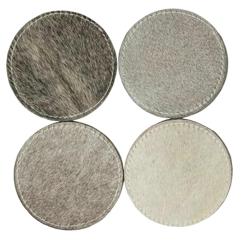 Onderzetter koehuid rond grijs 10cm (set of 4)