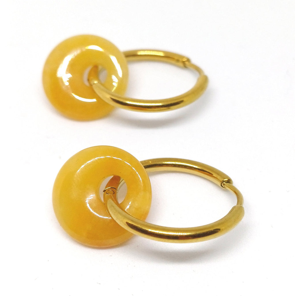 Roestvrijstalen creolen met topaz jade donut