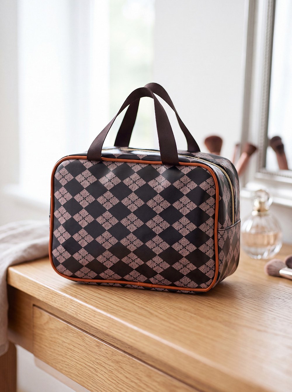 Toilettas Dames 24x9x19 cm Zwart Bruin Polyester Make-Up Tasje