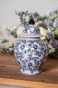Vaas met Deksel Ø 14x21 cm Wit Blauw Keramiek