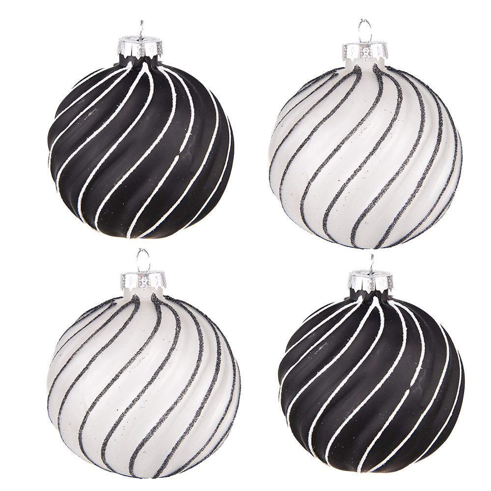 Kerstbal Set van 4 Ø 8 cm Zwart Grijs Glas Kerstdecoratie