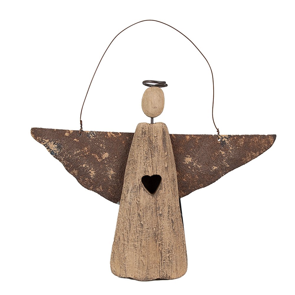 Decoratie Hanger Engel 14 cm Bruin Hout Kersthanger