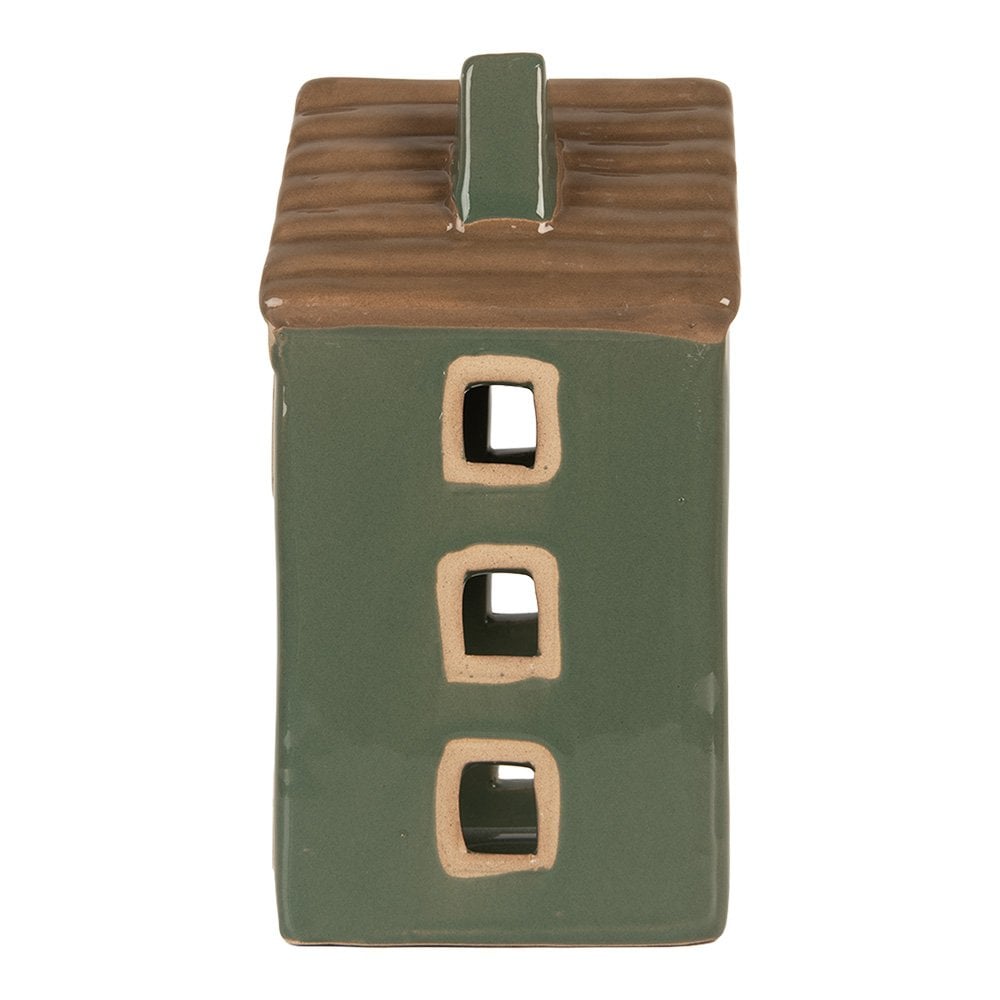 Waxinelichthouder Huis 9x8x15 cm Groen Keramiek