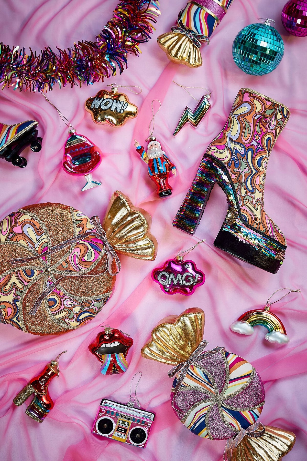 Disco ornament laars glas roze