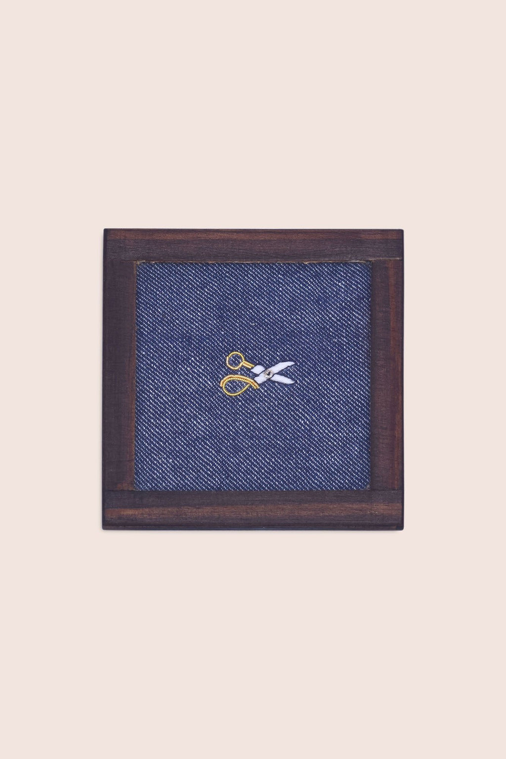 Handgeweven denim cocktailonderzetters - set van 2 met houder, Zardozi