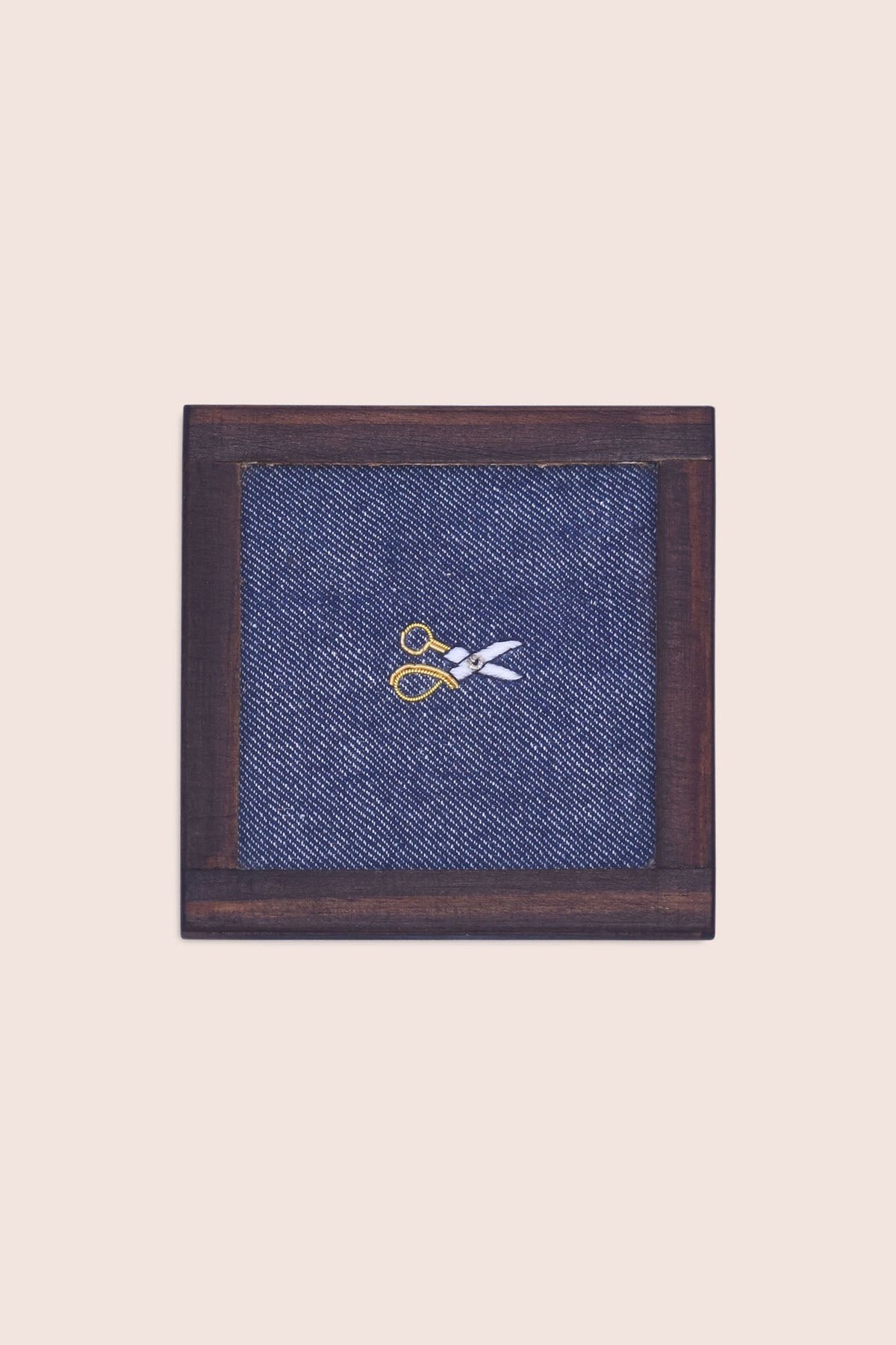 Handgeweven denim cocktailonderzetters - set van 2 met houder, Zardozi