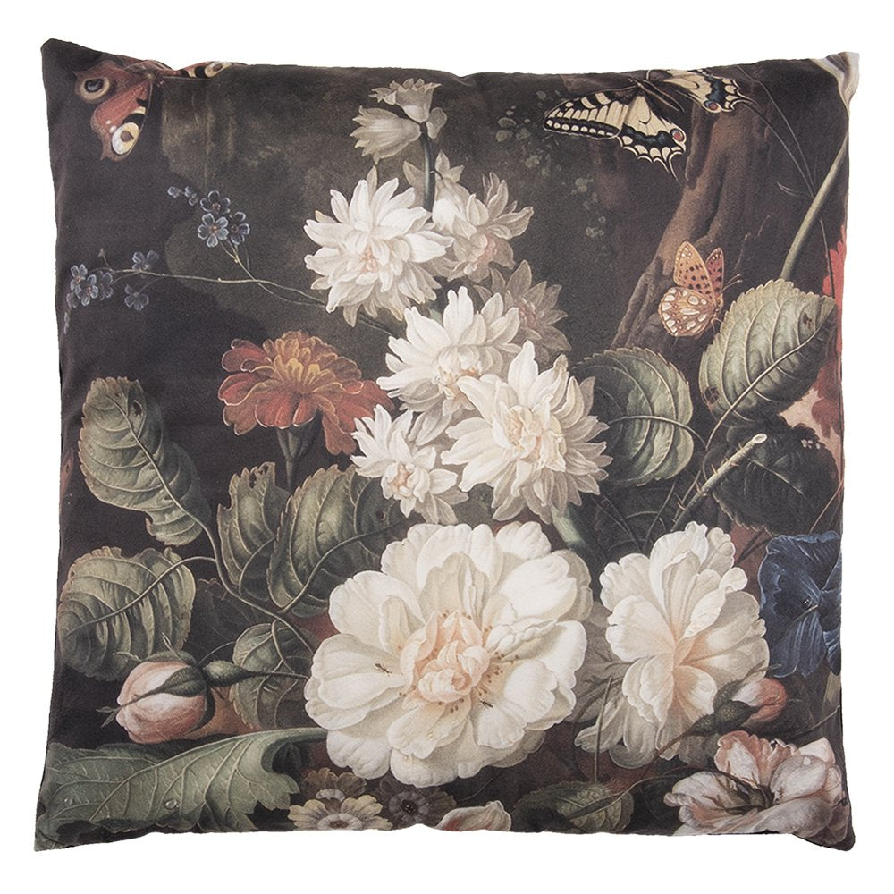 Sierkussen 45x45 cm Zwart Wit Synthetisch Bloemen Kussenhoes met Kussenvulling